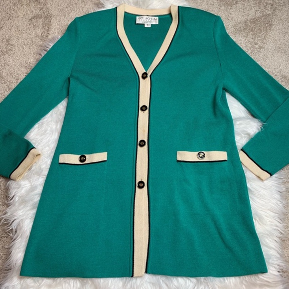 St. John Collection Emerald Green ButtonUp Sweater